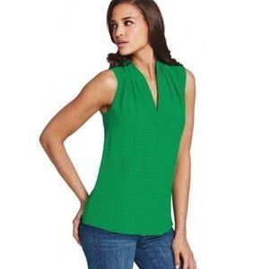 Cabi Silk Blend Green Polka Dot Print V Neck Sleeveless Tank Top Shell Medium